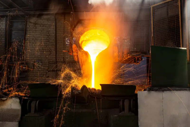 Pouring molten iron into the mold